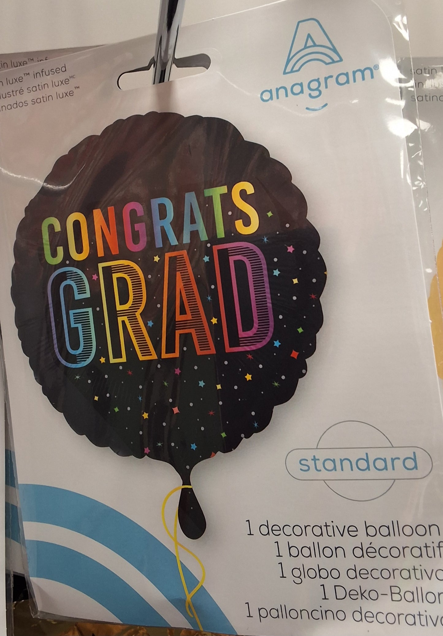 Graduation mylar black with rainbow Congrats Grad 18"