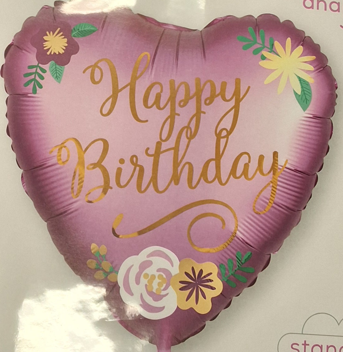 18" Happy Birthday Satin with Flowers Mylar Balloon
