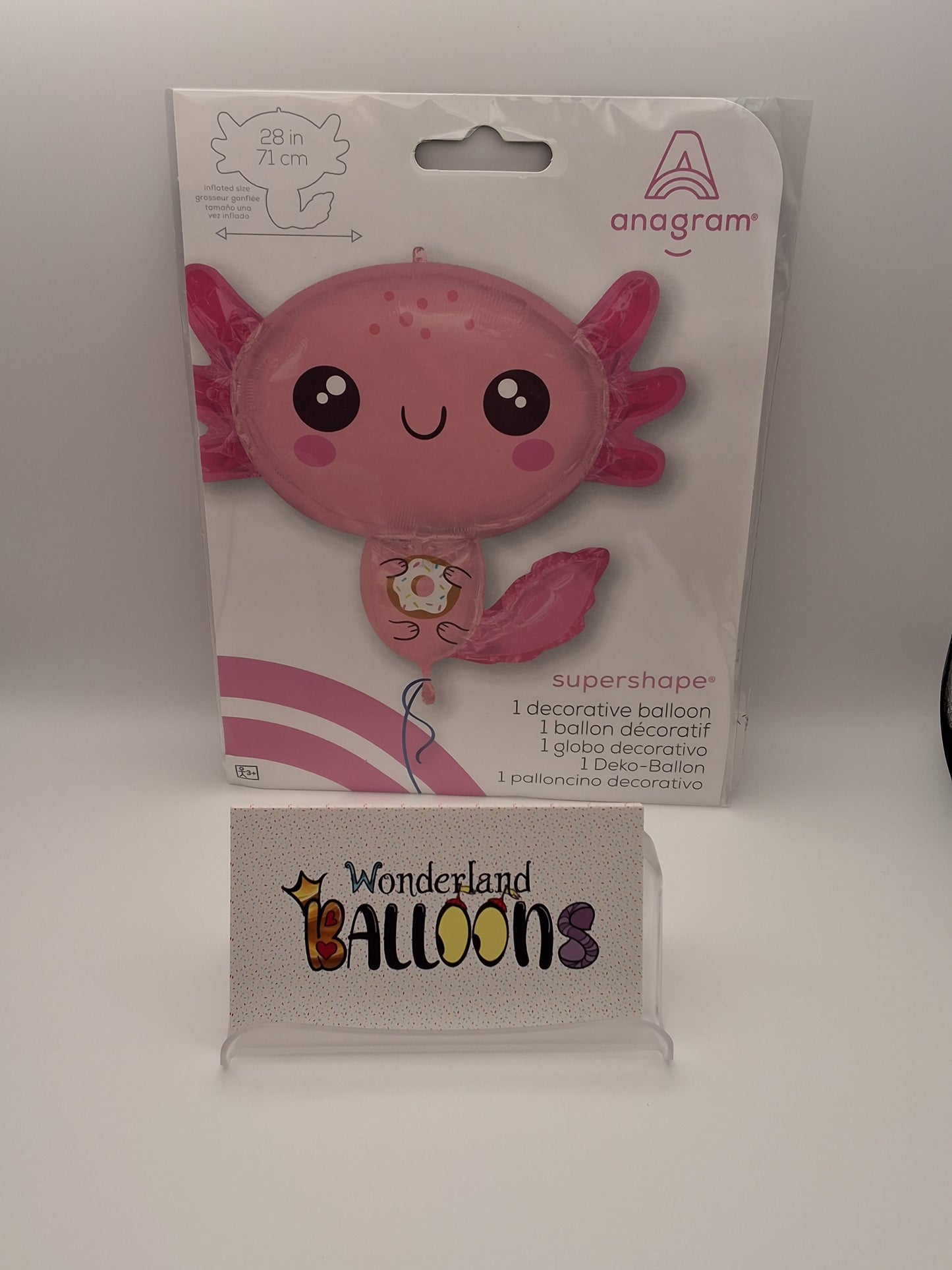 28in Axolotl Pink Shaped Balloon with Donut Mylar
