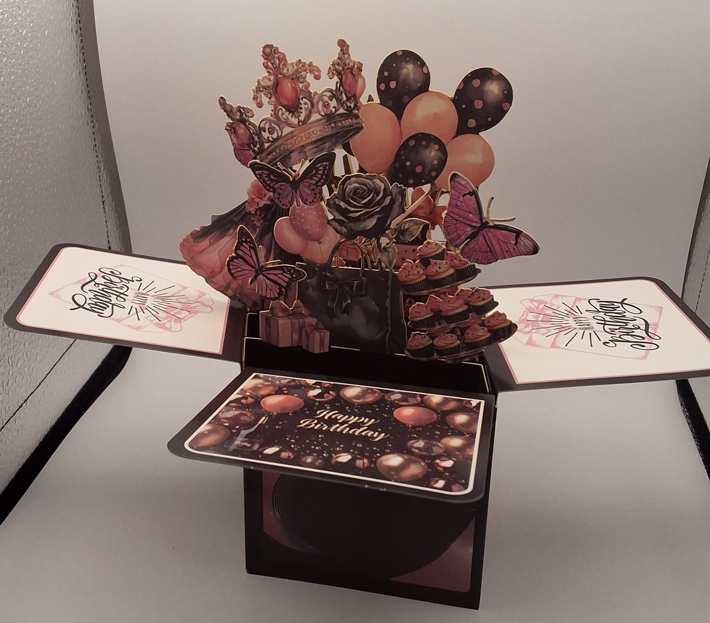 3D Pop -Up Birthday Card Black with Pink