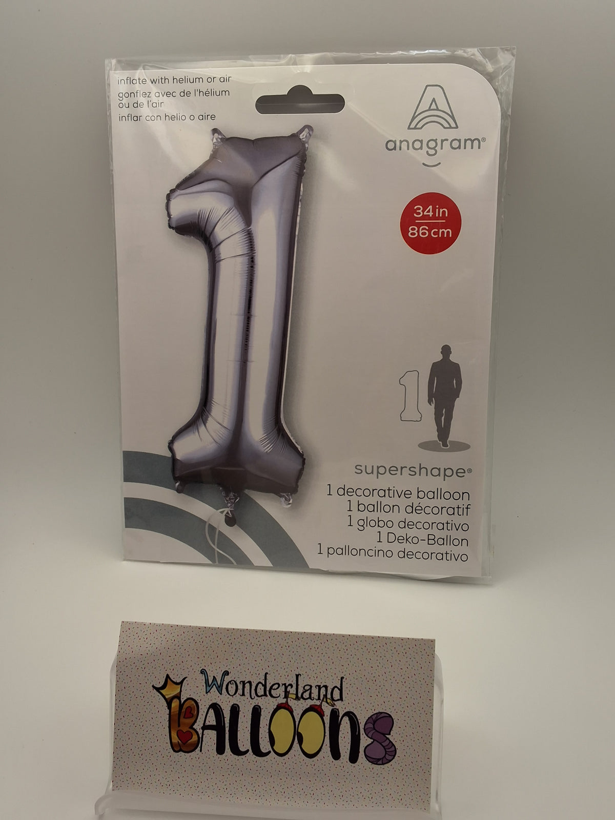 34in Silver Anagram #1 Mylar Balloon