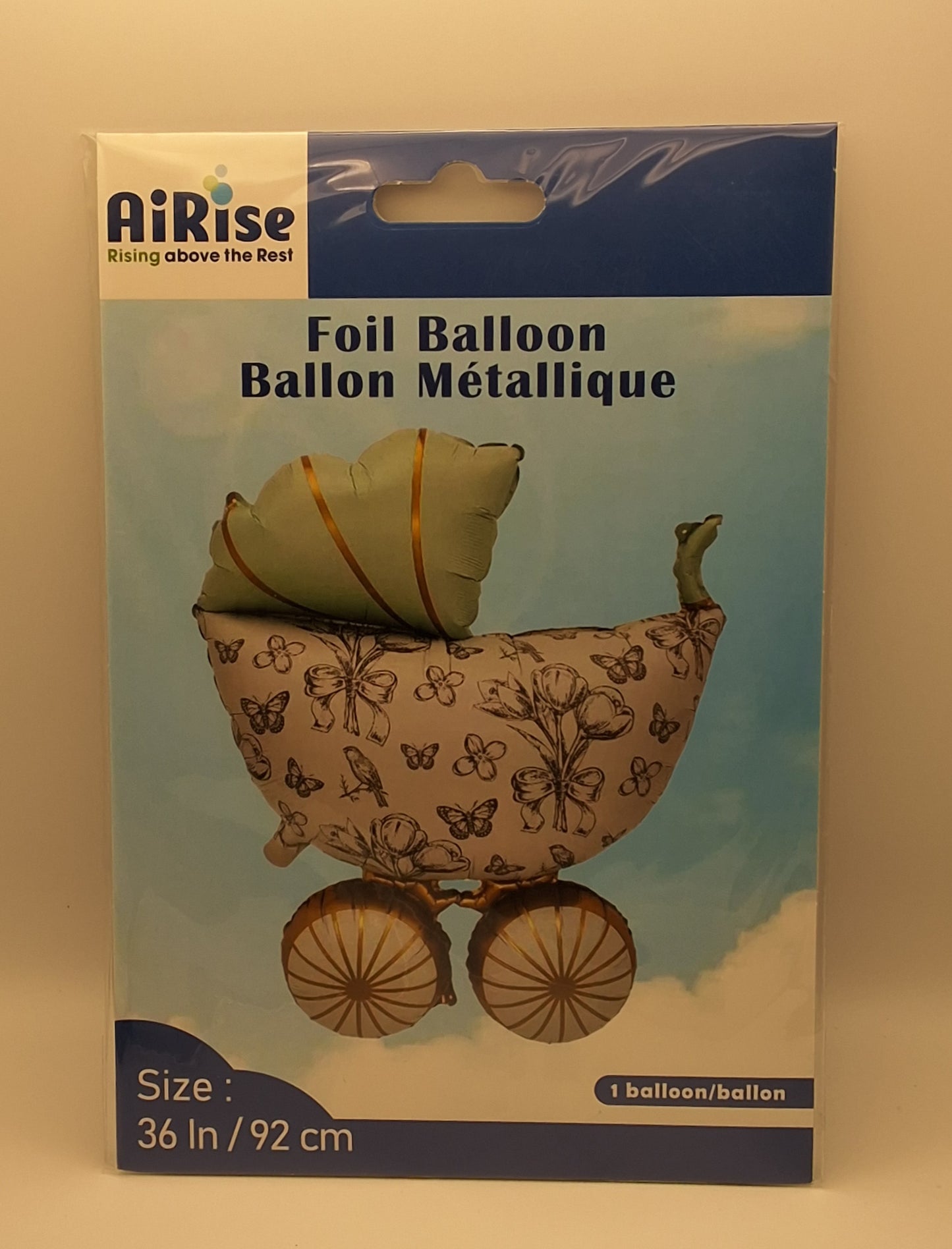 36 in Sage and White Butterfly and Tulip Carriage Mylar Balloon