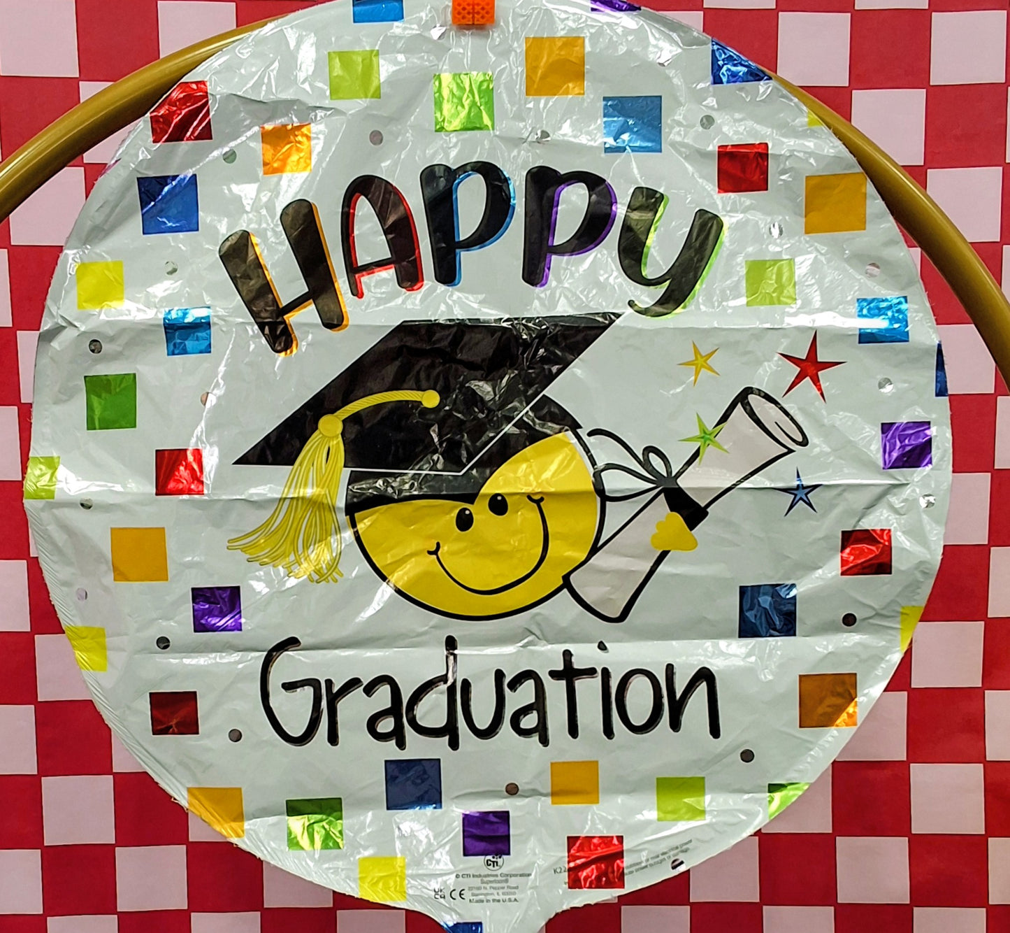 Grad Happy graduation emoji circle balloon mylar