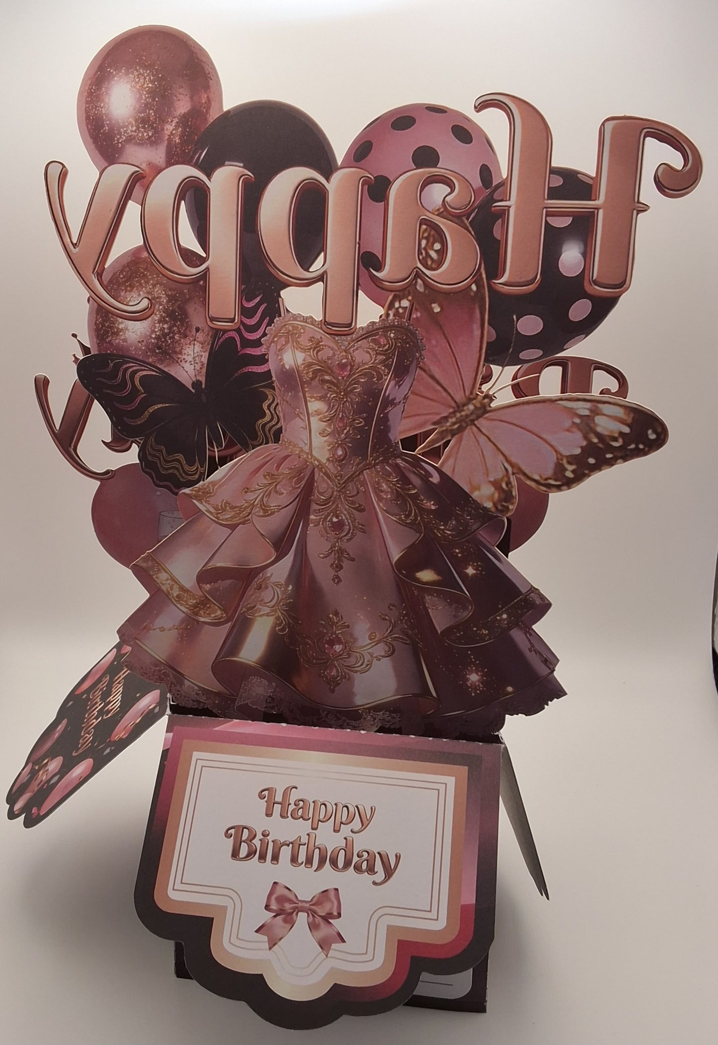 3D Pop-Up Birthday Card Black and Pink with Bear