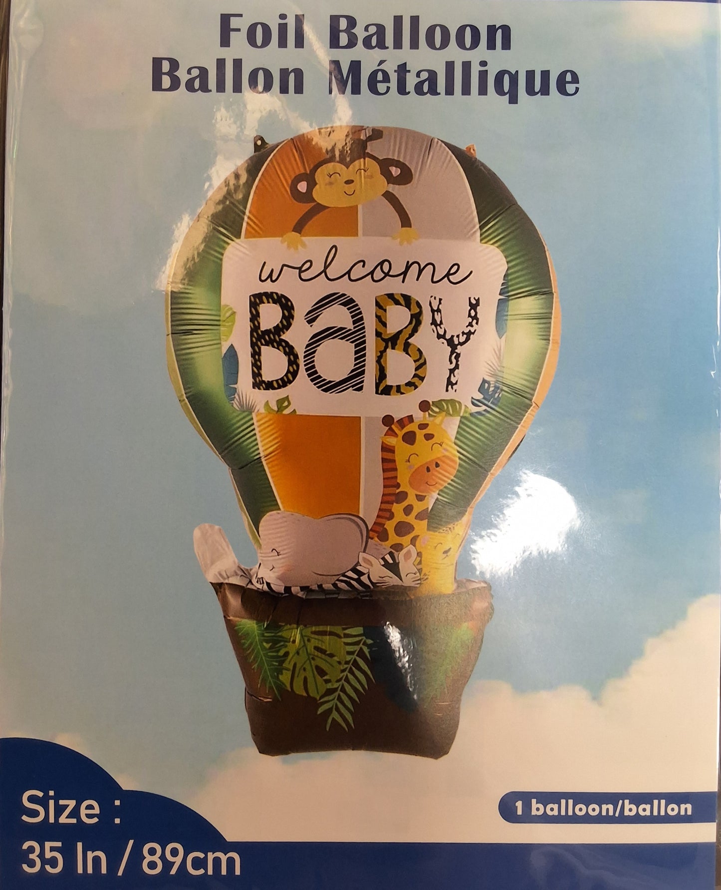 35in Welcome Baby Jungle Themed Hot Air Balloon Mylar