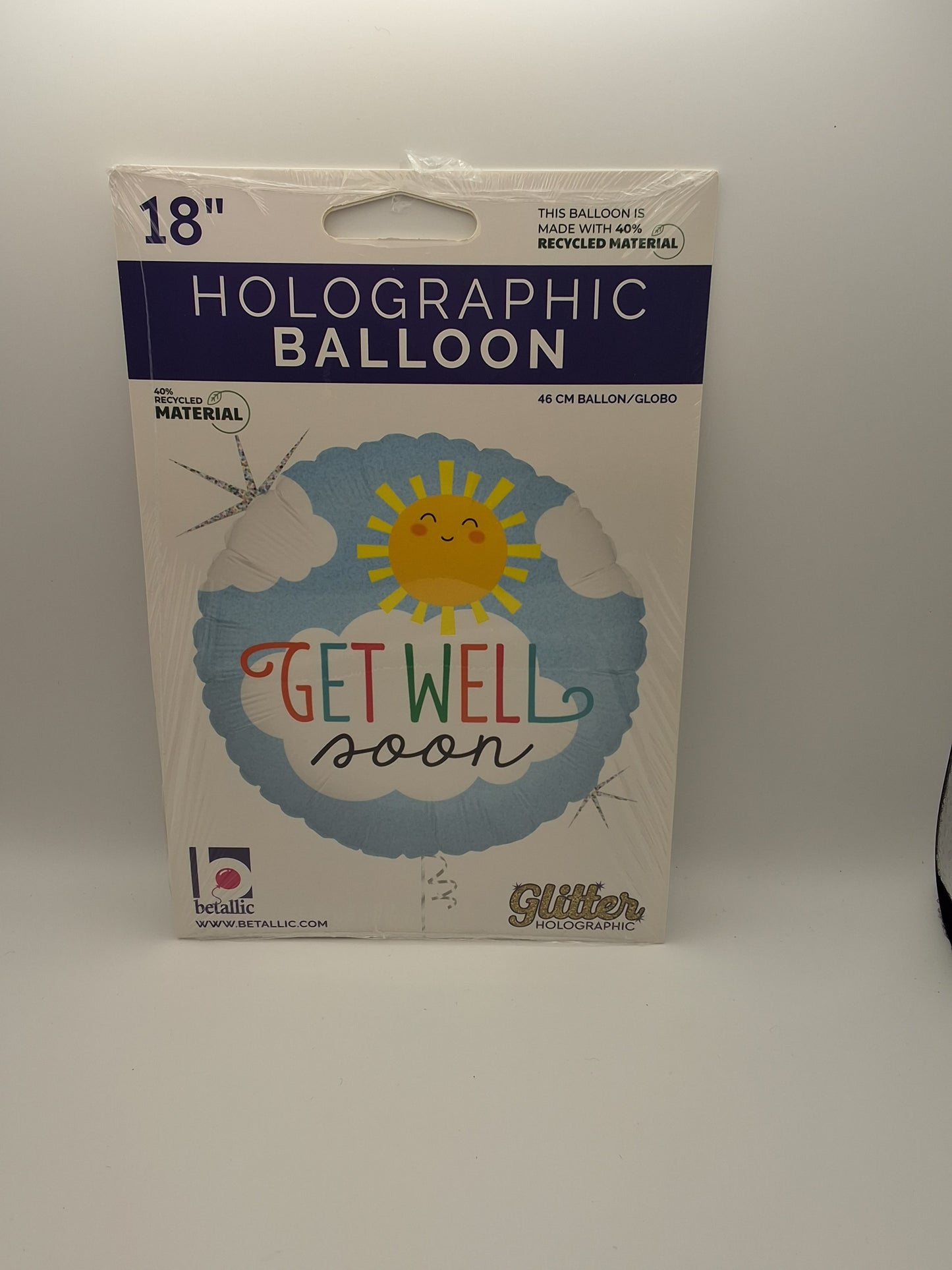 18" Get Well Soon Holographic Mylar Balloon