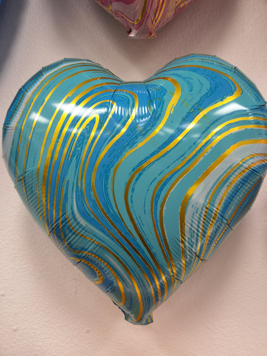18" Blue,Gold Swirl Heart Mylar