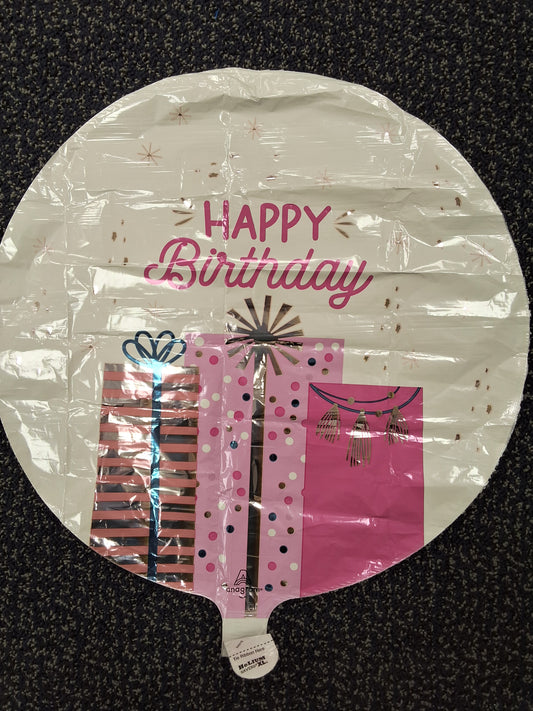 18in Happy Birthday Pink Present Mylar Balloon