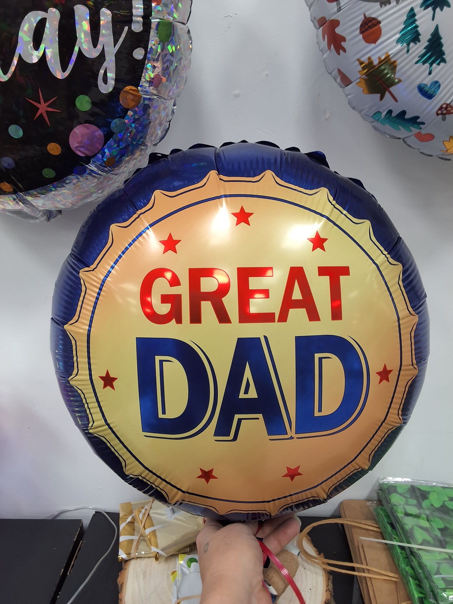 18" Blue, Gold and Red "Great Dad" Mylar Balloon