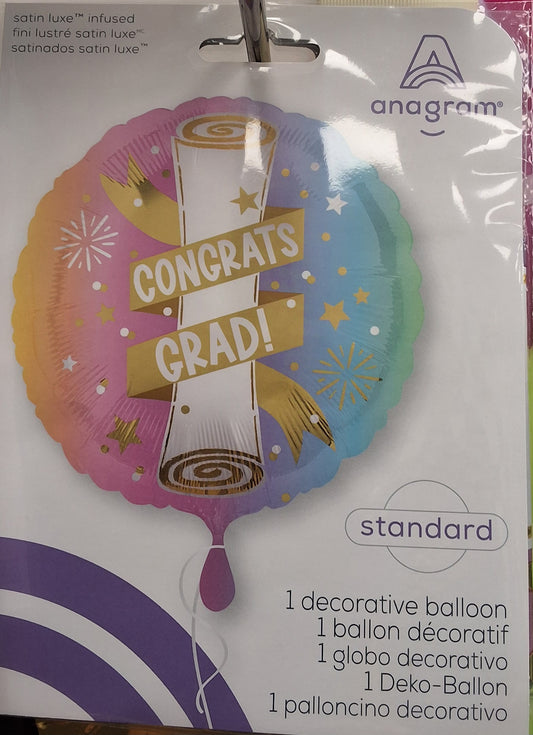 Graduation Mylar with Pastel colors and scroll 18"