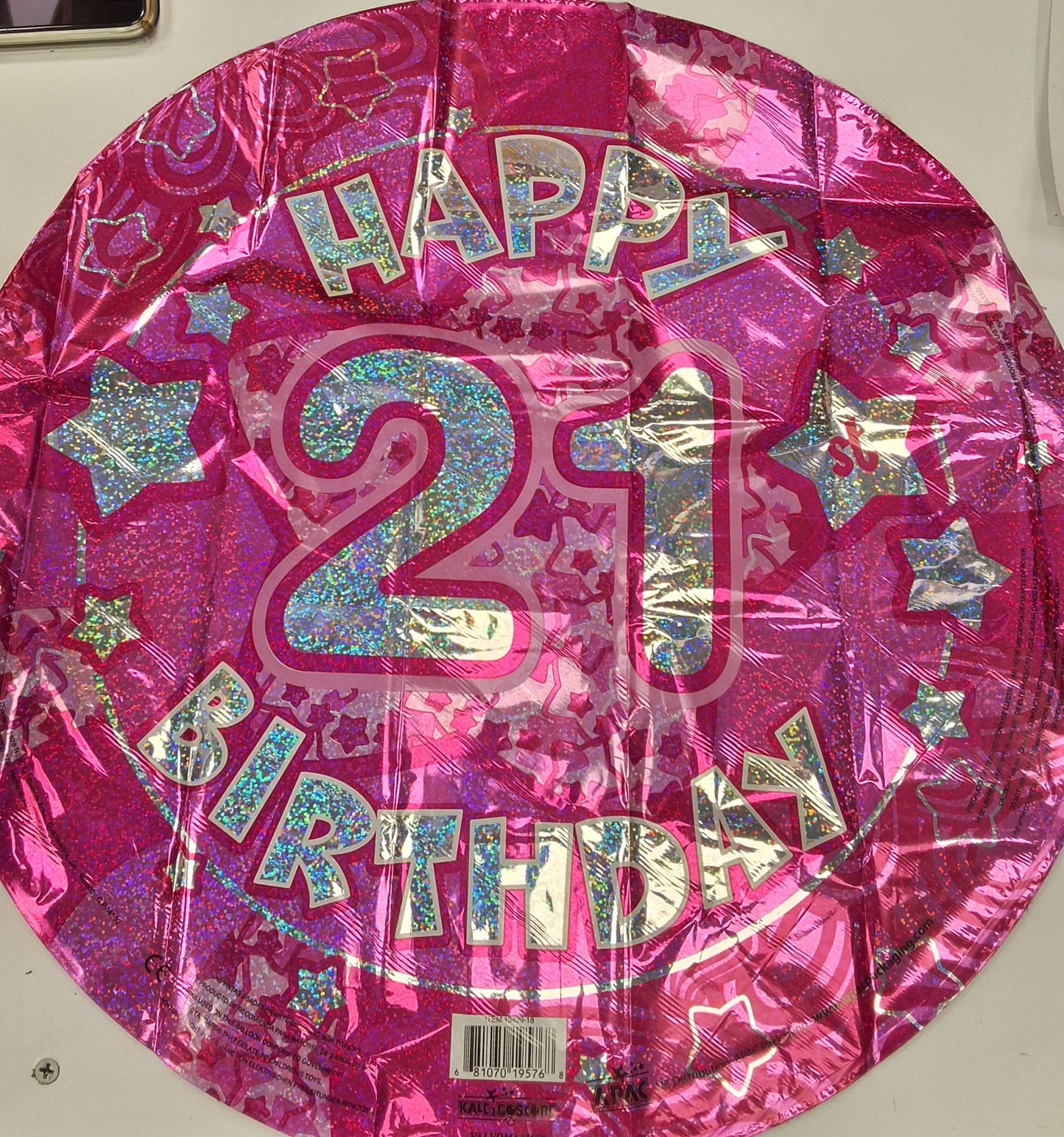 18' Holograpic Pink Happy 21st Birthday Mylar