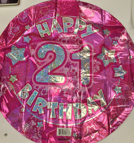 18' Holograpic Pink Happy 21st Birthday Mylar