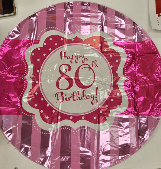 18" Perfect Pink "80" Happy Birthday Mylar