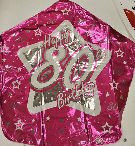 18" Pink & Silver "80" Happy Birthday Mylar