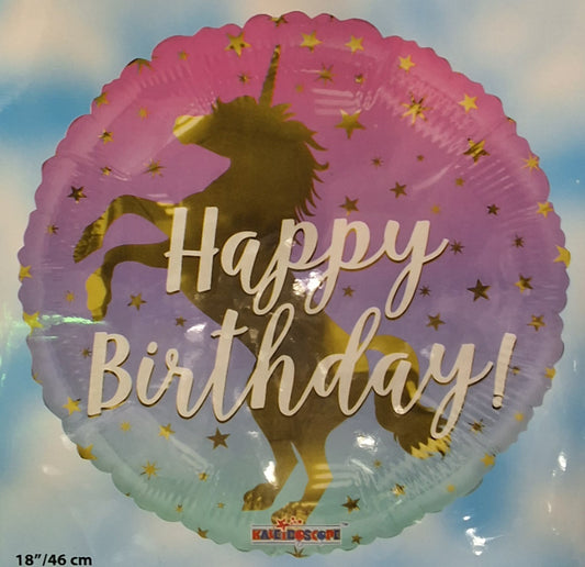 18" Happy Birthday Gold Unicorn