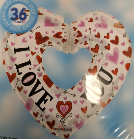36" I love u Heart Mylar Balloon