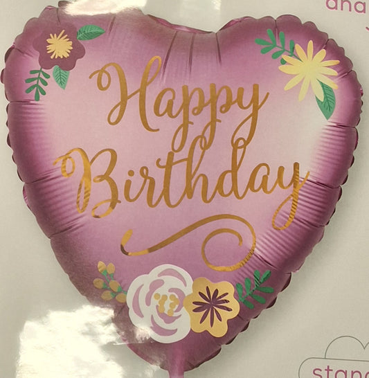 18" Happy Birthday Satin with Flowers Mylar Balloon