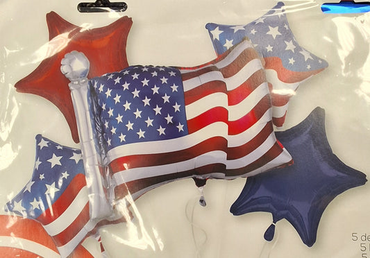 American Flag Five Piece Mylar Bouquet