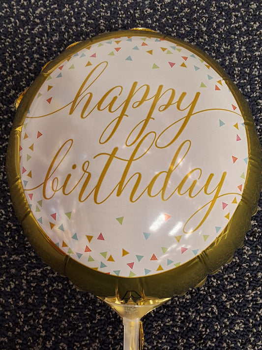 Happy Birthday Pastel and Gold Stick Balloon