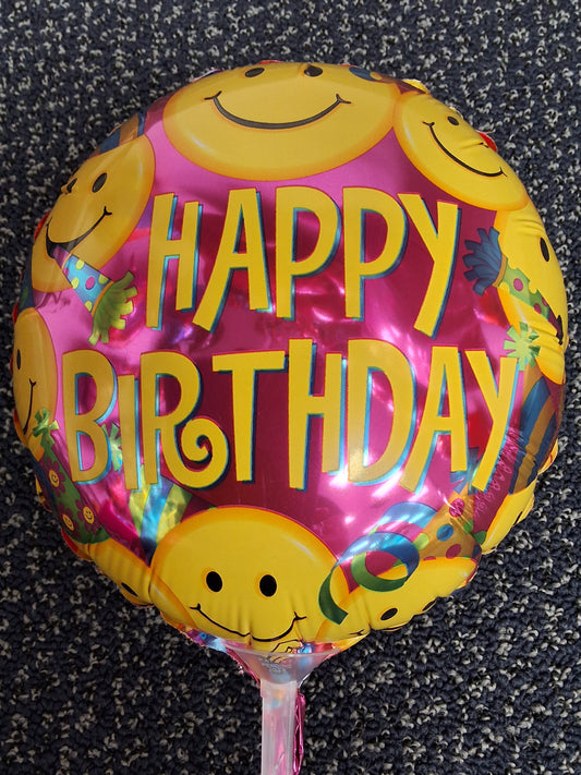 Happy Birthday Smiley Faces Stick Balloon