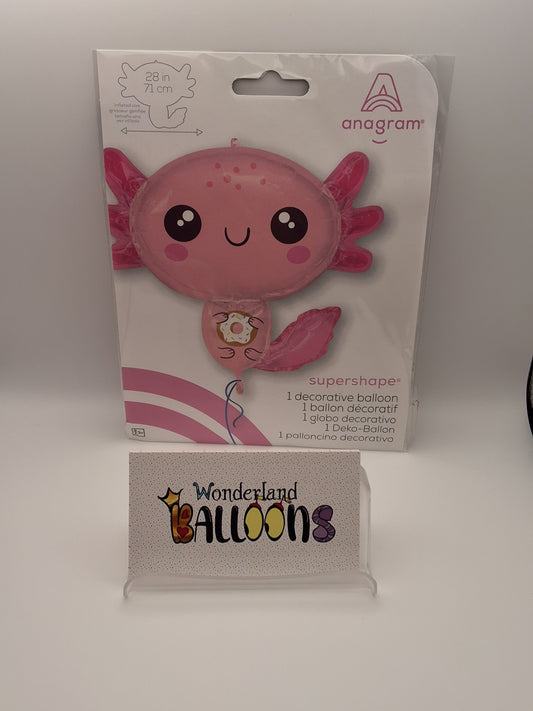 28in Axolotl Pink Shaped Balloon with Donut Mylar
