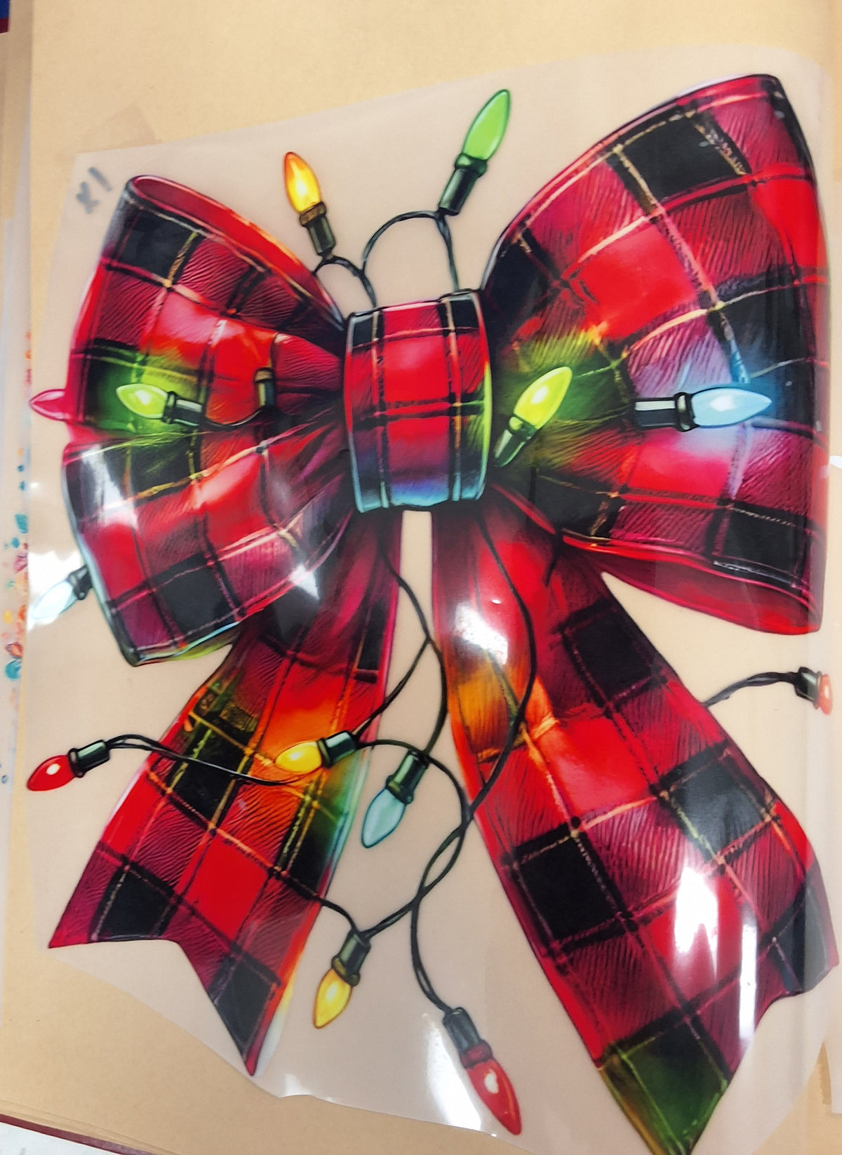 Plaid Red Bow with Lights Transfer