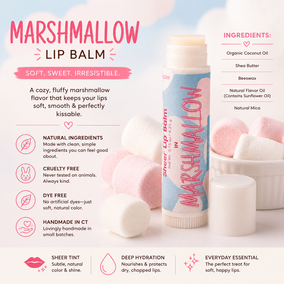 All Natural Marshmallow Lip Balm – 12 Pack