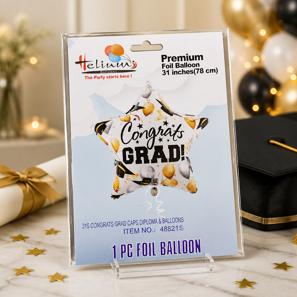 31" Grad Congrats Grad Black, White, and Silver Mylar Balloons