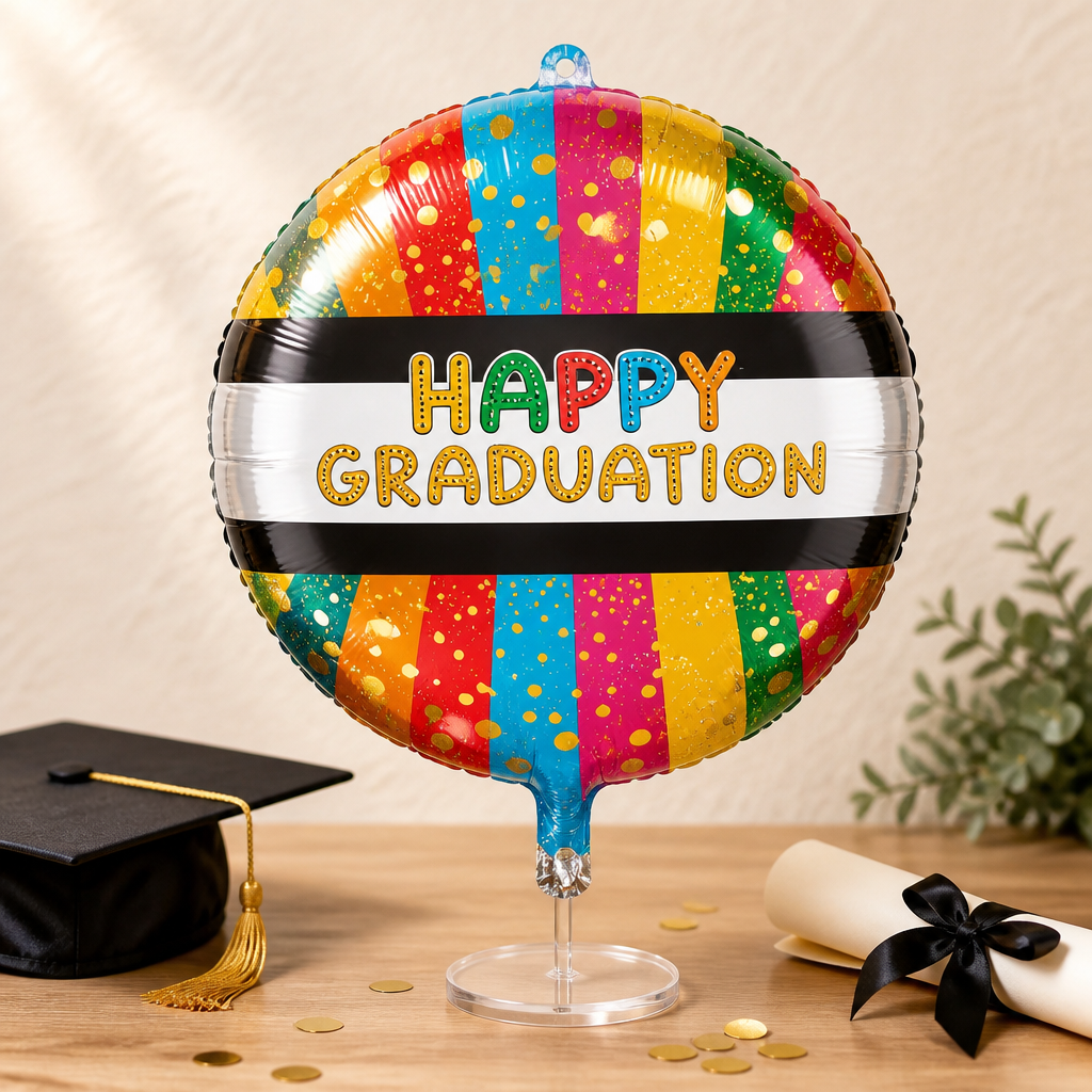 17" Happy Grad Colorful Glitter Grad Mylar Balloon