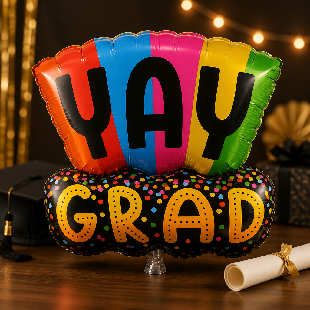 31" YAY GRAD Rainbow Colored Mylar Balloon
