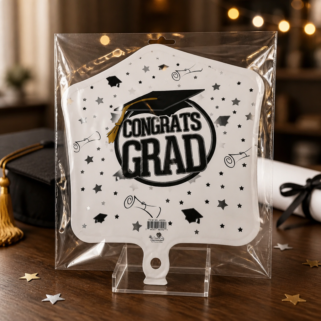 18" Grad White and Black Star Mylar Balloon