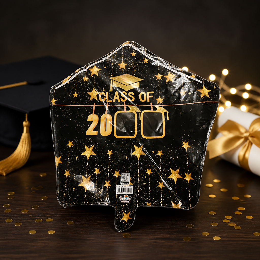 18" Grad Black and Gold Star Mylar Balloon with Stickers