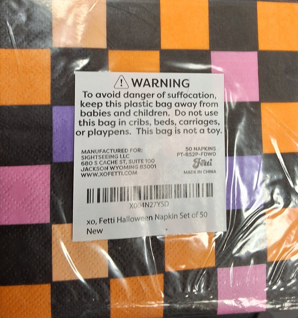 50 Black Napkins with White Ghosts & Checkered Napkins