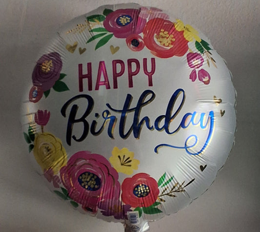 18in Flower Happy Birthday Mylar Balloon