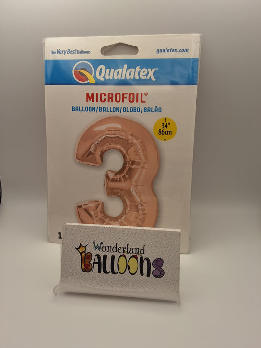 Qualatx 34" Rose Gold #3 Mylar Balloon