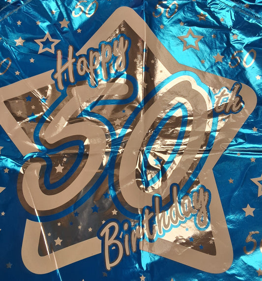 18in Happy 50th Blue Star Mylar Balloon