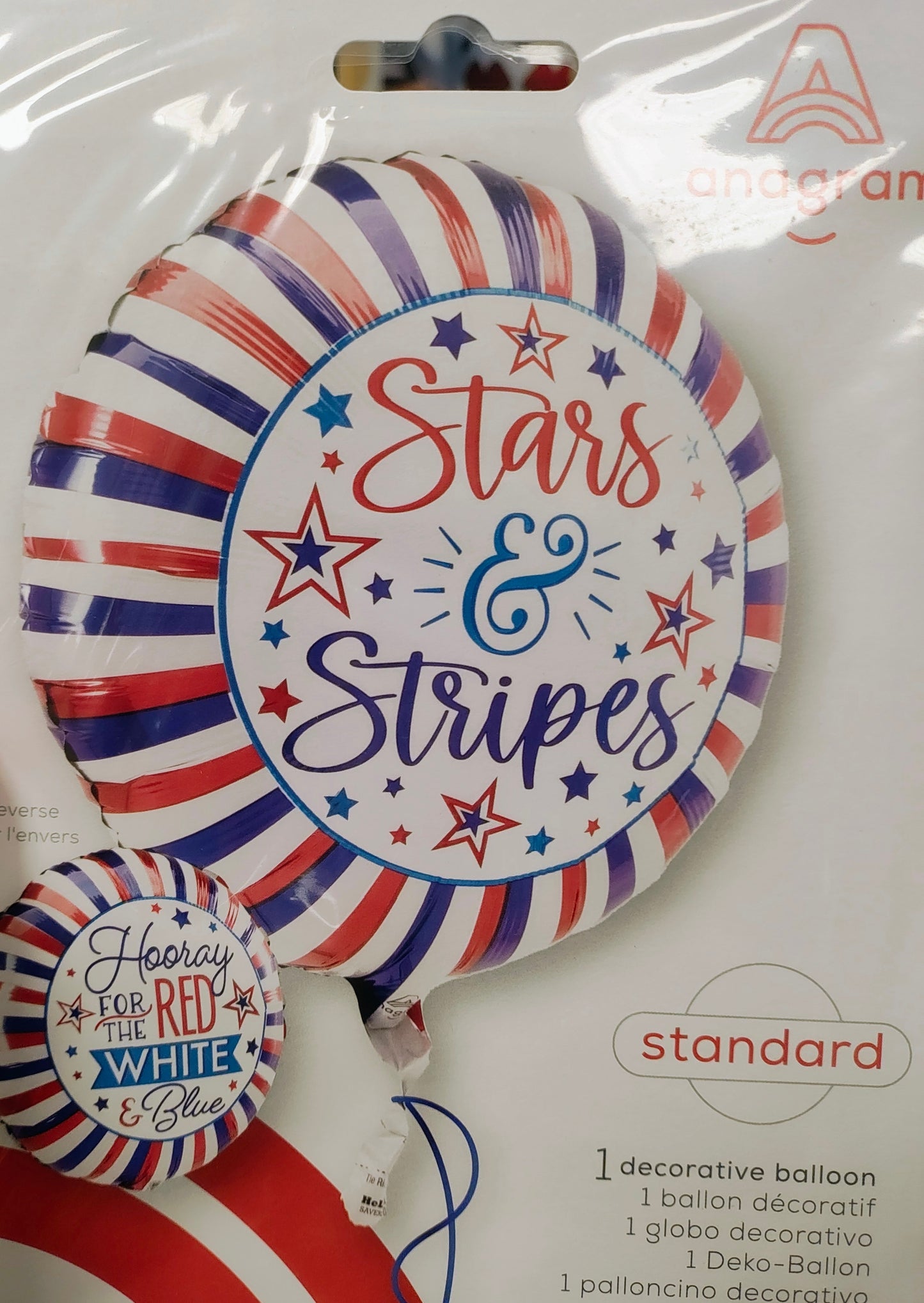 18" Patriotic Striped Stars & Stripes Mylar Balloon
