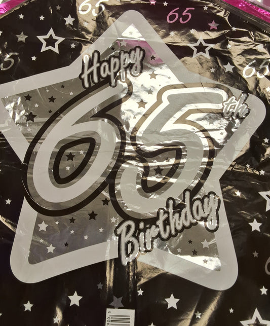 18" Black 65th Star Mylar Balloon