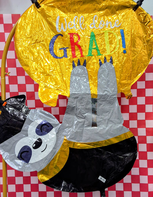 Grad sloth- well done grad, mylar balloon