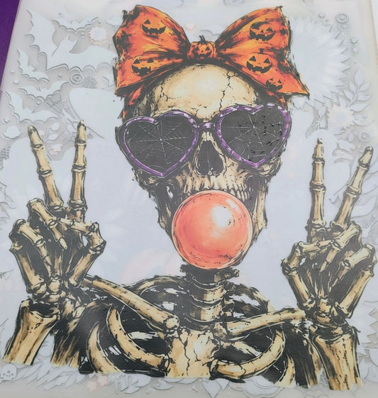 Skeleton w/Halloween Bow and Bubble Gum Tranfer
