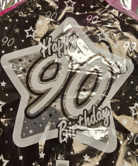 18" Black 90th Star Mylar Balloon