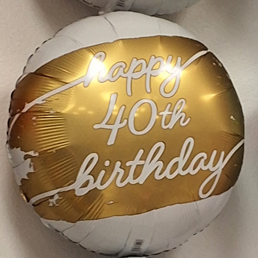 18in Happy Birthday White & Gold #40 Mylar Balloon