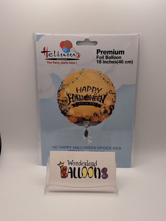 18" Happy Halloween Spider Webs Mylar Balloon
