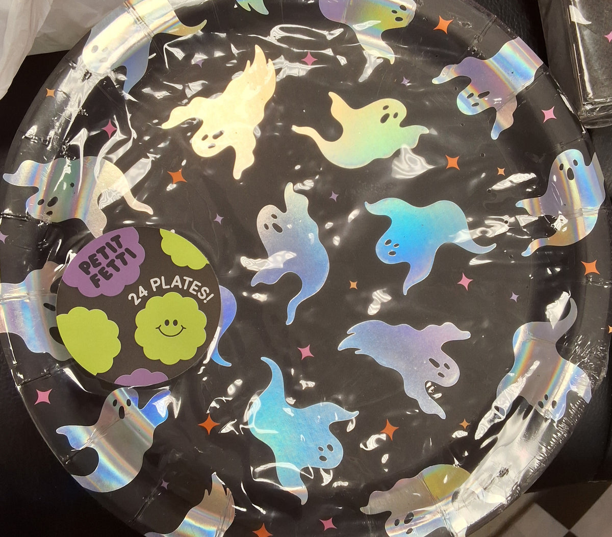 24 9" Black with Silver Ghost & Checkered Halloween Plates