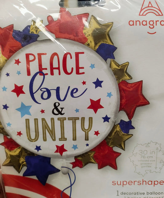 Patriotic 30in Peace,Love and Unity Mylar Balloon