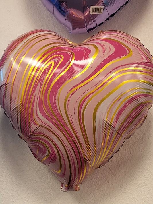 Pink and white swirl heart mylars