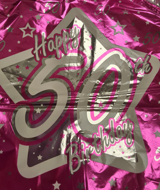 18in Happy 50th Pink Star Mylar Balloon