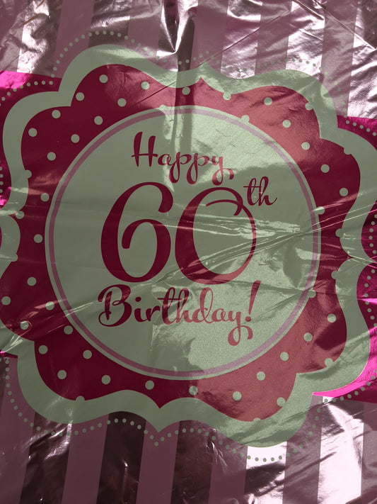 18" Pink 60th Circle Mylar Balloon