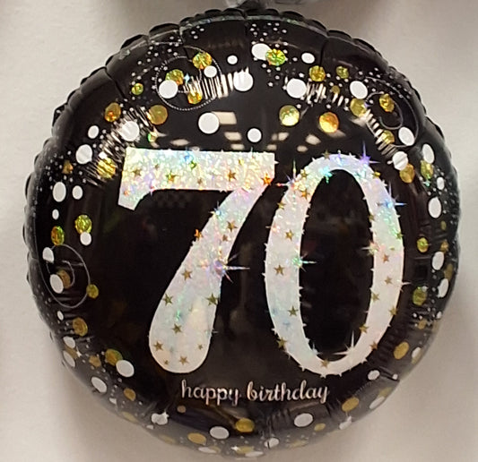 18in Happy Birthday Black,Gold and White #70 Mylar Balloon