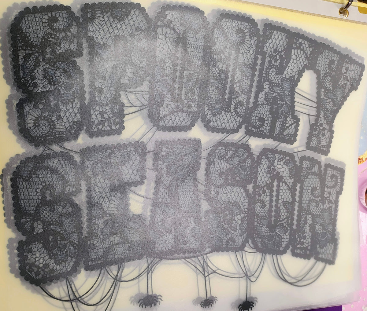 Spooky Season in Black Lace Lettering Transfer